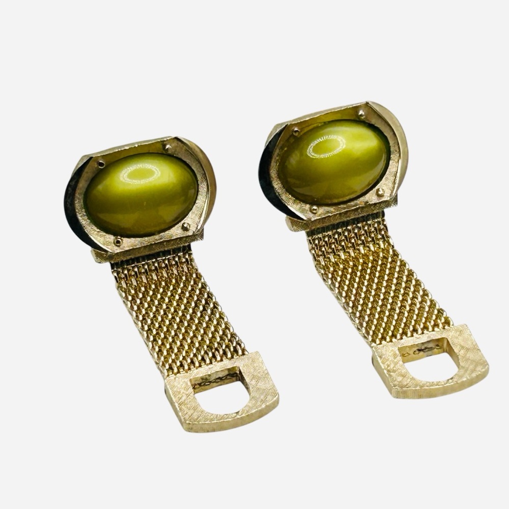 Vintage Swank Olivine Moonglow Lucite Wrap Mesh Cuff Links